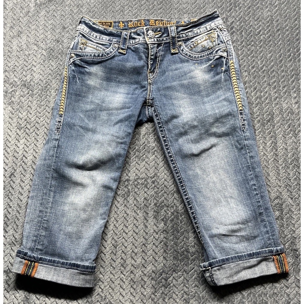 Rock Revival Johanna Capri Jeans Women's 27 X 20 Blue Denim Mid Rise Stretch
